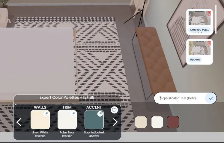 Utilizing the Paint My Room interface to save compatible color palettes for your decor.